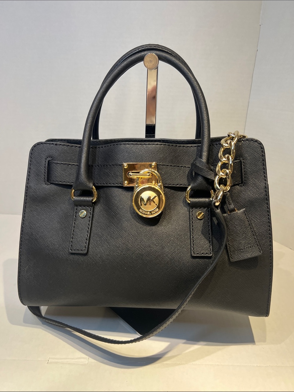 MICHAEL KORS HAMILTON East-West Satchel Black Saffiano Leather